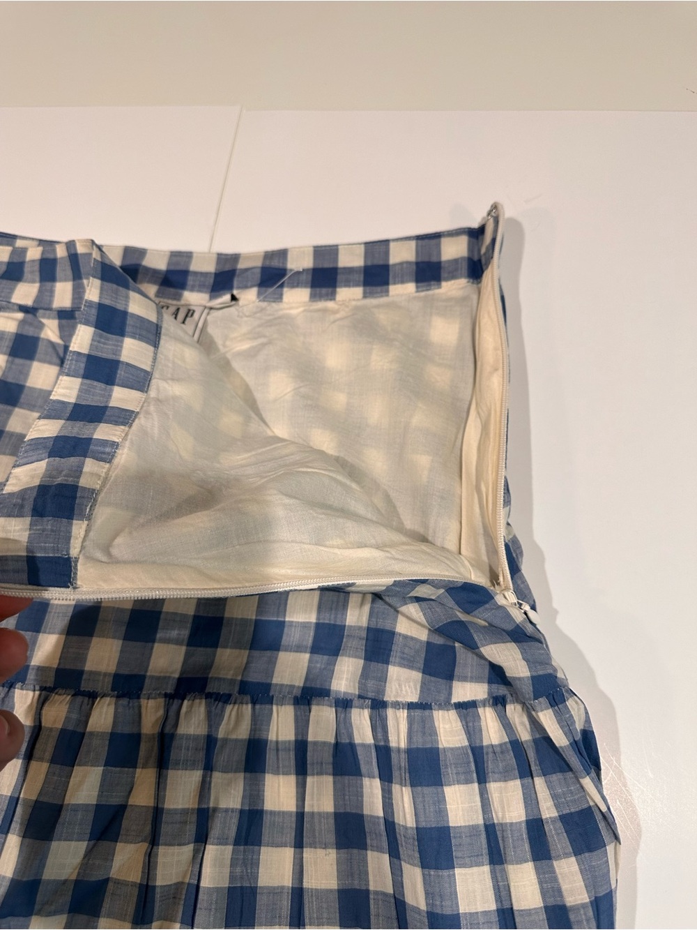 GAP Tiered Maxi Skirt Blue White Gingham Cotton Cottagecore Women’s 8 - Picture 9 of 12